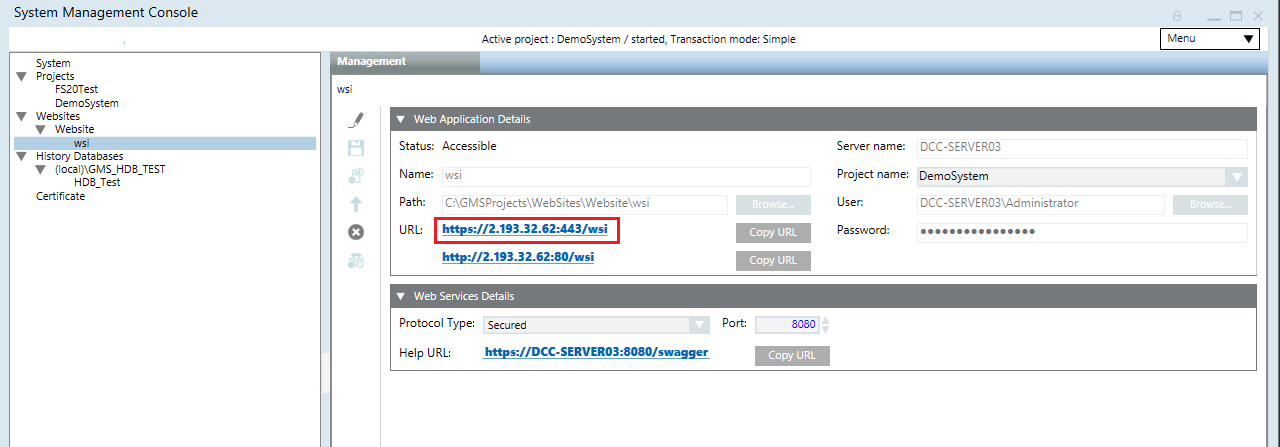 Server URL in System Management Console